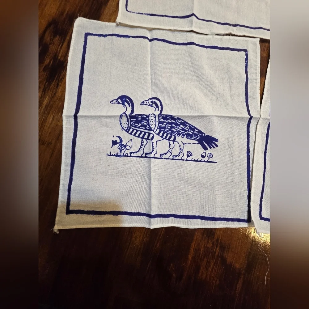 6 Vintage Printed Blue Loons/Ducks White 12” x 11”Napkins Cottege Core Costal